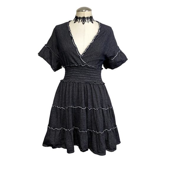 Max Studio Stripe Ruffle Tier Wrap Coquette Cute Mini Dress - Picture 1 of 13